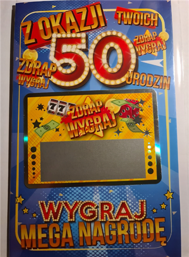 kartka urodzinowa na 50 lat z dołączoną zdrapką 13 cm *20,5 cm 11289921930