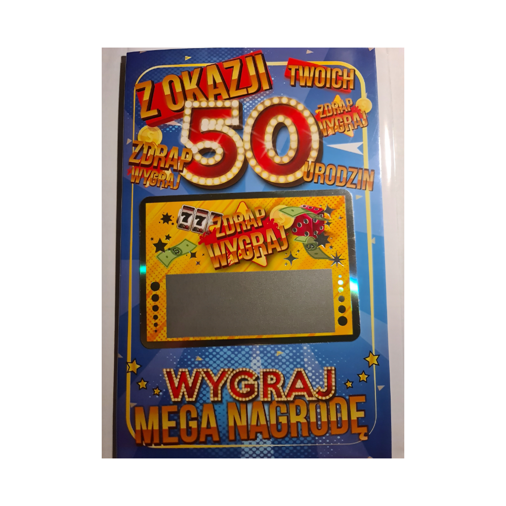 kartka urodzinowa na 50 lat z dołączoną zdrapką 13 cm *20,5 cm 11289921930 kartka urodzinowa na 50 lat z dołączoną zdrapką 13 cm *20,5 cm 11289921930