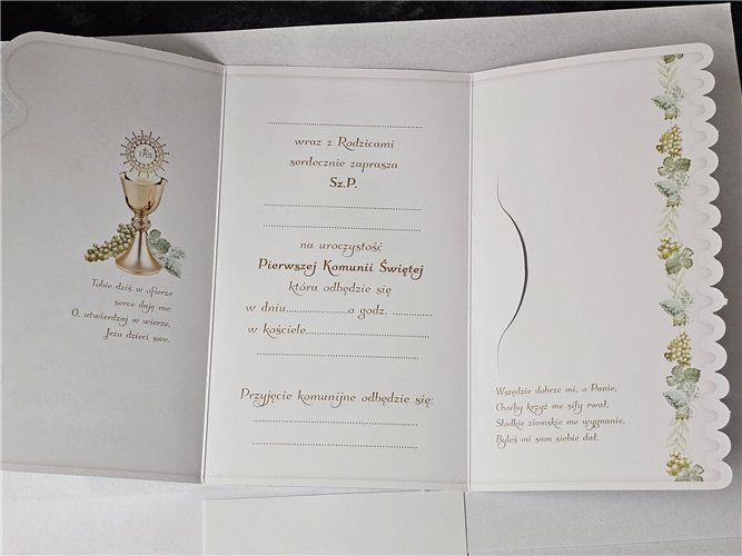 zaproszenia na Komunie Świetą 10 cm *16,7 cm 15008145244