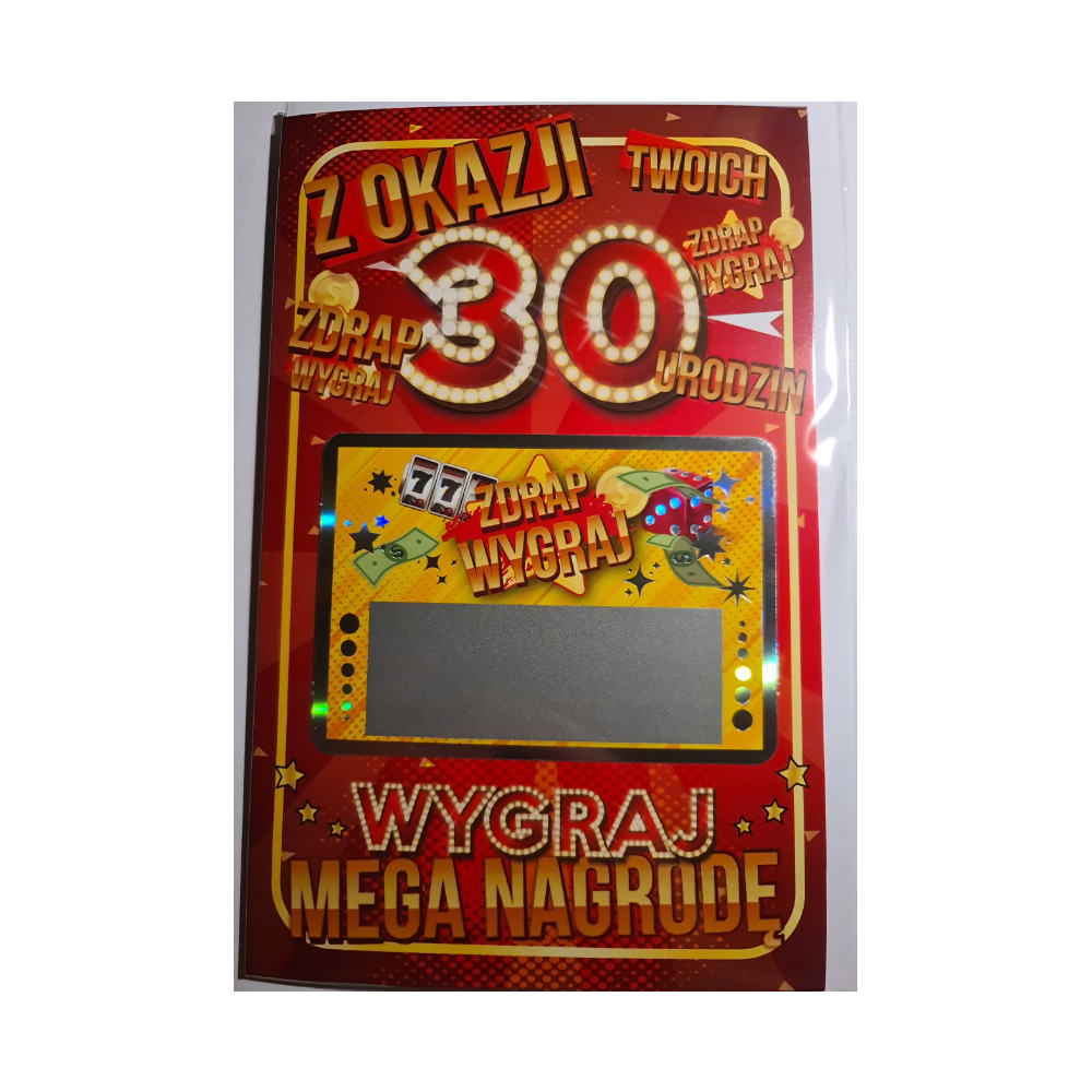 kartka urodzinowa na 30 lat z dołączoną zdrapką 13 cm *20,5 cm 11289926183 kartka urodzinowa na 30 lat z dołączoną zdrapką 13 cm *20,5 cm 11289926183