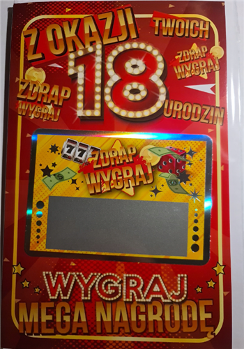 kartka na osiemnastkę kartka na 18 kartki WESOŁE  13 cm *20,5 cm  11289940246