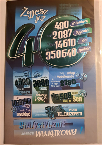 kartka urodzinowa na 40 lat czterdziestkę czterdzieste urodziny 13 cm *20,5 cm  11665177378