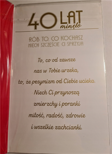 kartka urodzinowa na 40 lat czterdziestkę   13 cm *20,5 cm  11665179095
