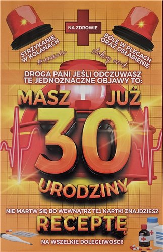 kartka urodzinowa na 30 lat  13 cm *20,4 cm 15379713632
