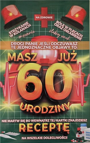 kartka urodzinowa na 60 lat sześćdziesiąte urodziny 13 cm *20,4 cm 15379727917