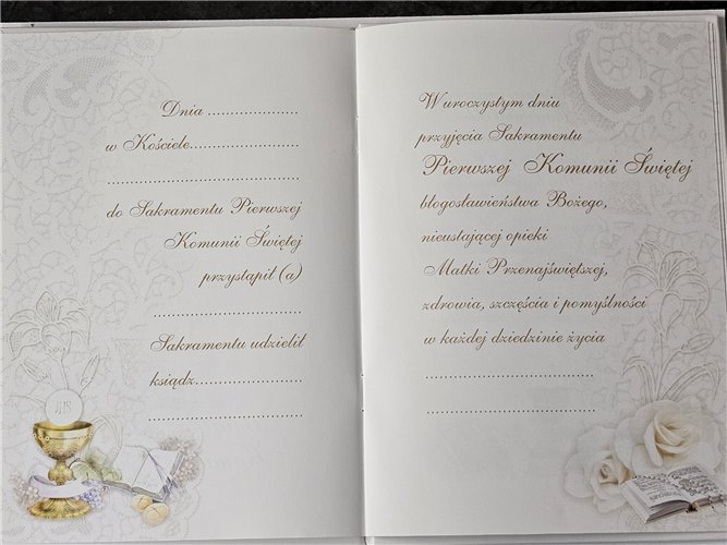Książeczka na na komunie Św., pamiątka na Komunie 14 cm *20 cm 15379814623