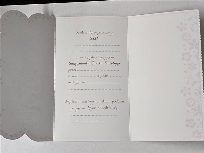 ZAPROSZENIE NA CHRZEST ŚWIĘTY 10 cm *16,5 cm 15411310584