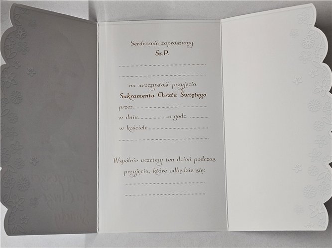 ZAPROSZENIE NA CHRZEST ŚWIĘTY 10 cm *16,5 cm 15411324462