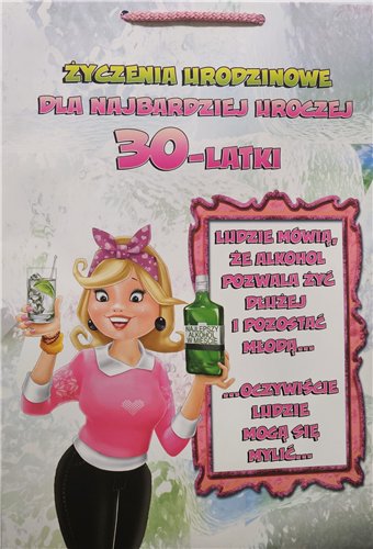 ŚMIESZNA wesoła TOREBKA PREZENT 30LAT 16,5 x 24,7 x 7,5 cm /15897568071