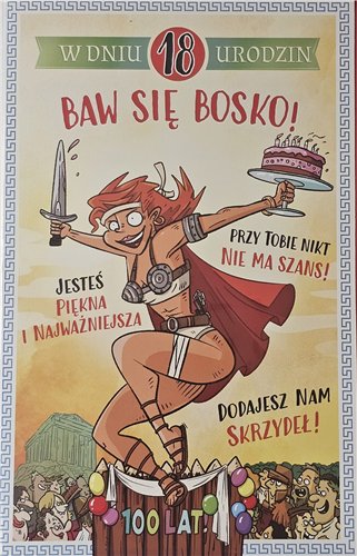 kartka na osiemnastkę kartka na 18 kartki WESOŁE  13 cm *20,5 cm  17145471355
