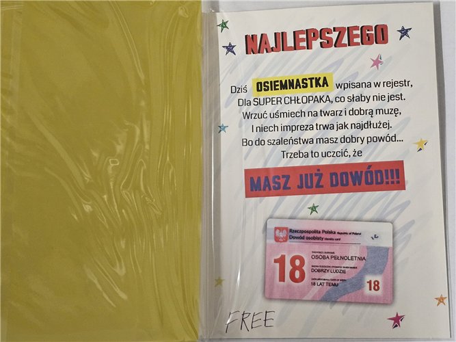 kartka na osiemnastkę kartka na 18 kartki WESOŁE 11,5 cm *16,5 cm 17289144423