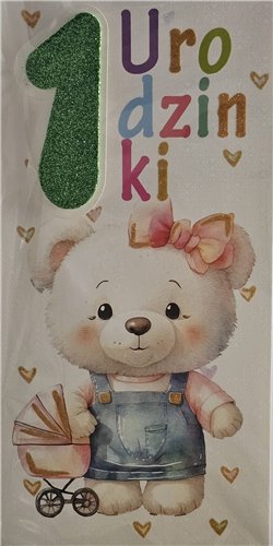Kartki urodzinowe na roczek pierwsze urodziny 10,5 cm *21,5 cm 17339136762