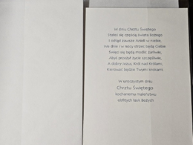 pamiątka na Chrzest Święty, Kartka na Chrzest   11,8 cm *16,7 cm 17786847291
