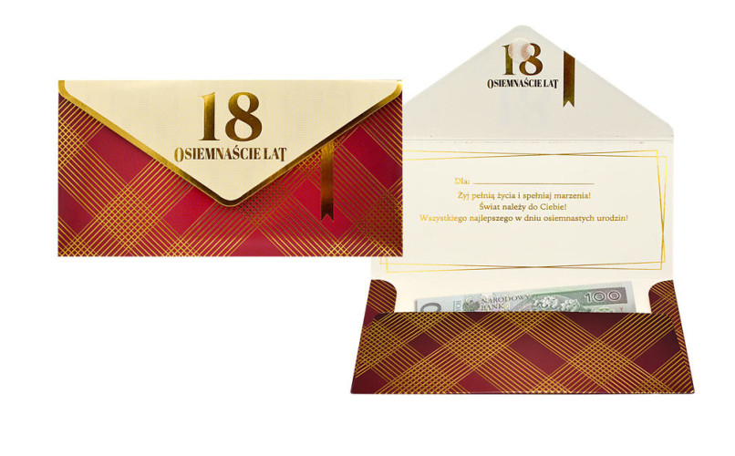 Koperta podarunkowa KOP-037 Urodziny 18 (cyfry, osiemnastka)