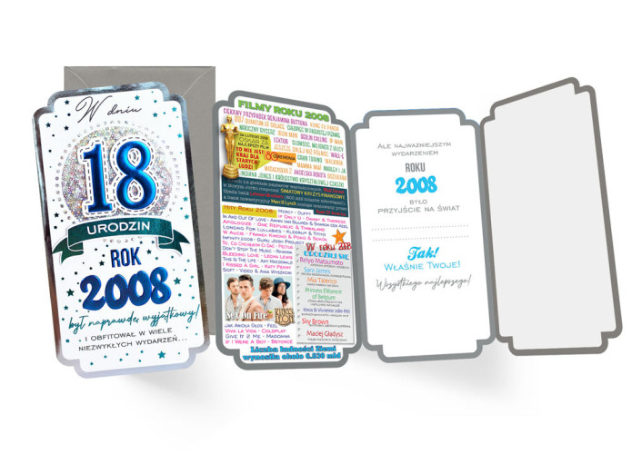 kartka urodzinowa na 18 lat   11,3 cm *21,5 cm PM-446