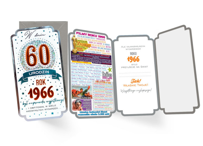 kartka urodzinowa na 60 lat sześćdziesiąte urodziny  11,5 cm *21,5 cm PM-453