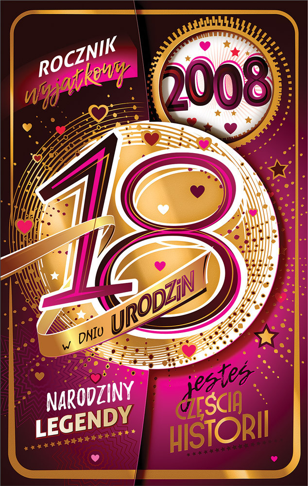 kartka na osiemnastkę kartka na 18 kartka WESOŁA 18 lat 13 cm *20,5 cm CR25